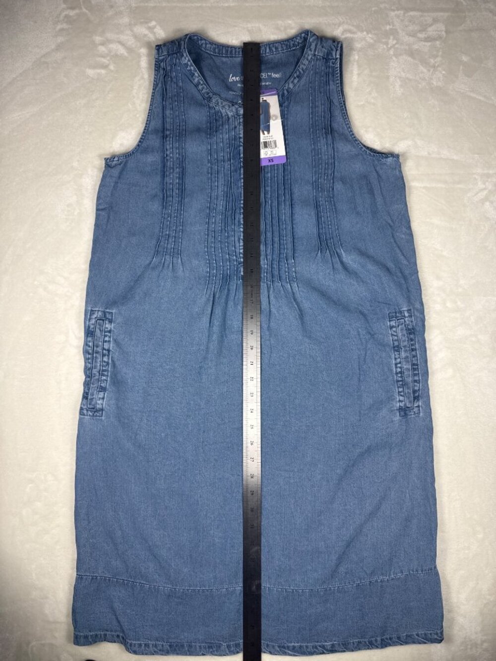 Coldwater Creek Blue Sleeveless Tencel Dress With Button Front & Pintuck Details - Picture 7 of 9